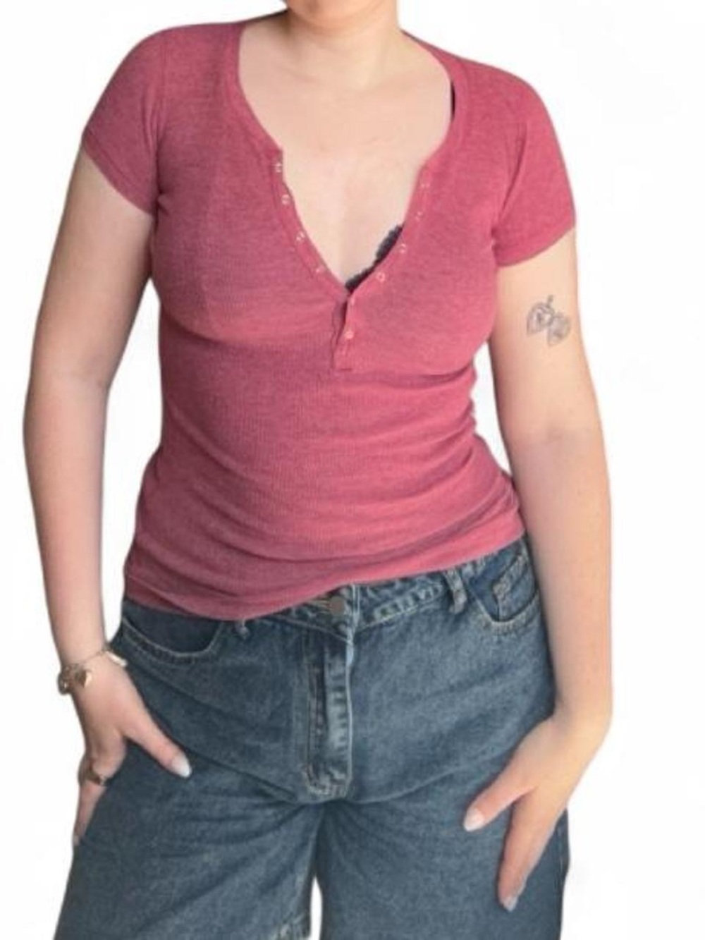 Vintage Bluenotes Ribbed Henley Top // Y2K Dusty Rose